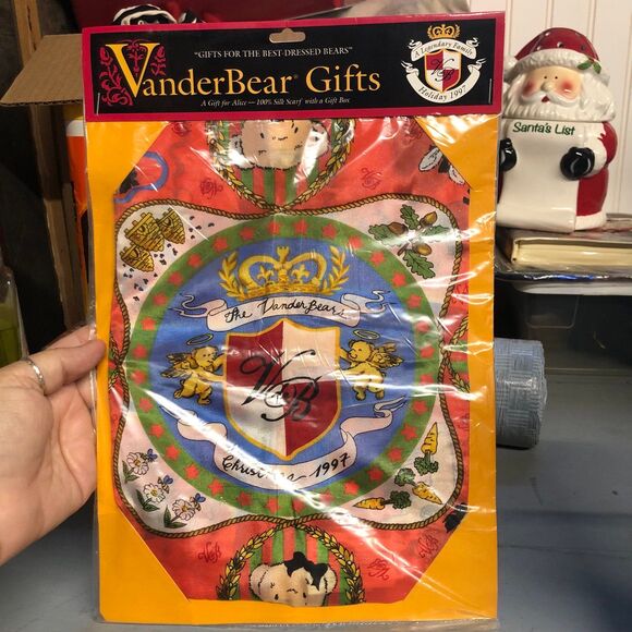 NEW Vintage VanderBear Gifts 100% Silk Scarf, Christmas 1997, A Gift for Alice - Picture 1 of 9